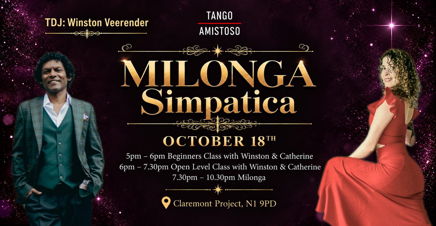 Milonga Simpática programme for Sunday 18 October 2026