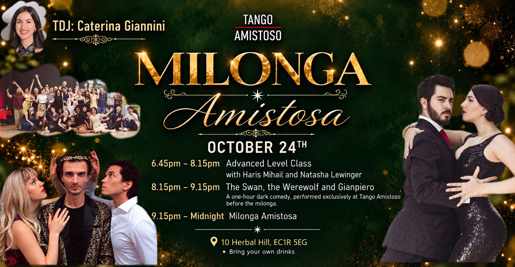 A one-hour tango dark comedy before Milonga Amistosa: The Swan, the Werewolf and Gianpiero, written by Agata Nielsen.