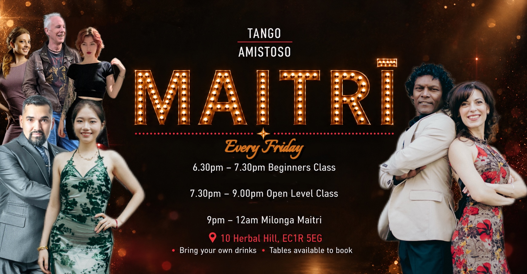 Friday classes with Winston Veerender and Teresa Wang, followed by Milonga Maitrī with TDJ Winston Veerender.