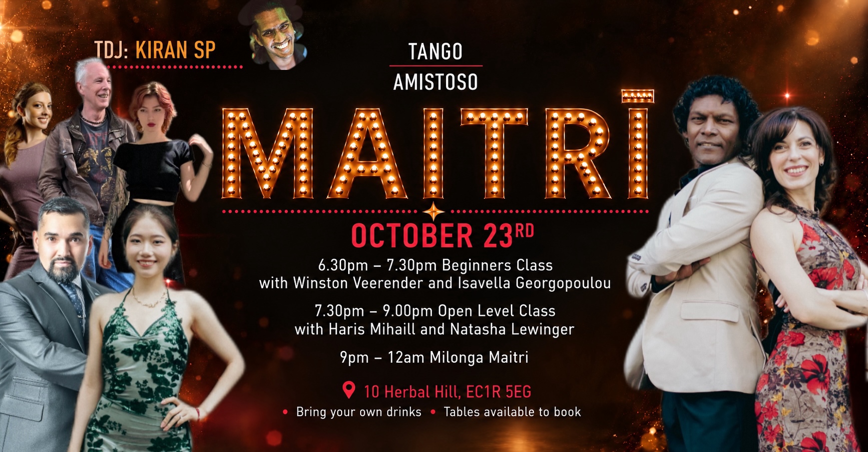 Friday classes with Haris Mihail and Natasha Lewinger, followed by Milonga Maitri with TDJ Kiran SP.