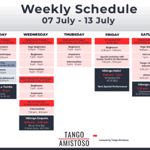 Milonga Maitrī, Milonga Coqueta, Saturday Intensive – Vals, New course: Voleos and Ganchos, Weekend Milongas