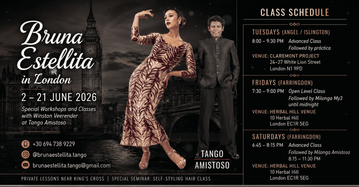 Bruna Estellita, Tango World Champion – Special London Residency (1–21 June) Bruna Estellita, Tango World Champion – Special London Residency (1–21 June)