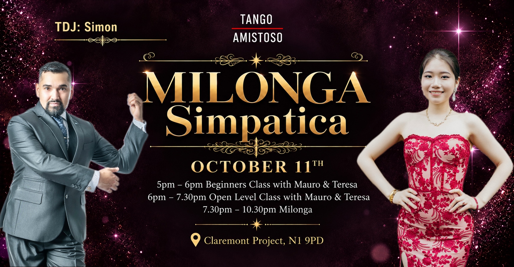 Milonga Simpática poster for Sunday 11 October 2026